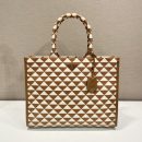 Prada Large Symbole Jacquard Fabric Handbag Brown/White For Women, Women's Bags 15.3in/39cm 1BA356_2FKL_F0I0U_V_OOO