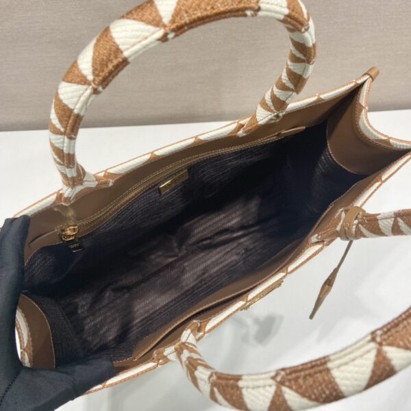 Prada Large Symbole Jacquard Fabric Handbag Brown/White For Women, Women's Bags 15.3in/39cm 1BA356_2FKL_F0I0U_V_OOO