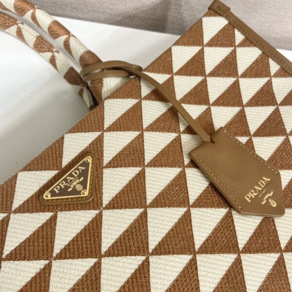 Prada Large Symbole Jacquard Fabric Handbag Brown/White For Women, Women's Bags 15.3in/39cm 1BA356_2FKL_F0I0U_V_OOO