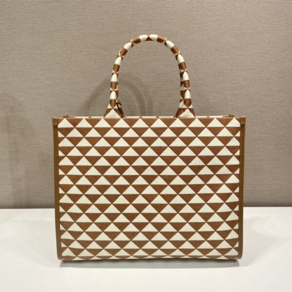 Prada Large Symbole Jacquard Fabric Handbag Brown/White For Women, Women's Bags 15.3in/39cm 1BA356_2FKL_F0I0U_V_OOO