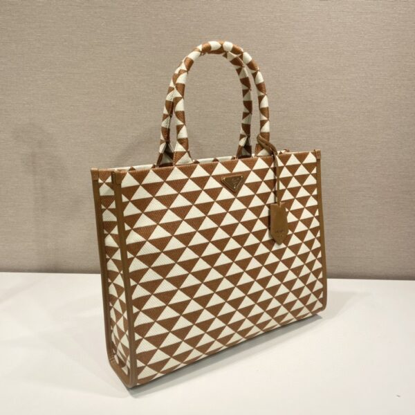 Prada Large Symbole Jacquard Fabric Handbag Brown/White For Women, Women's Bags 15.3in/39cm 1BA356_2FKL_F0I0U_V_OOO