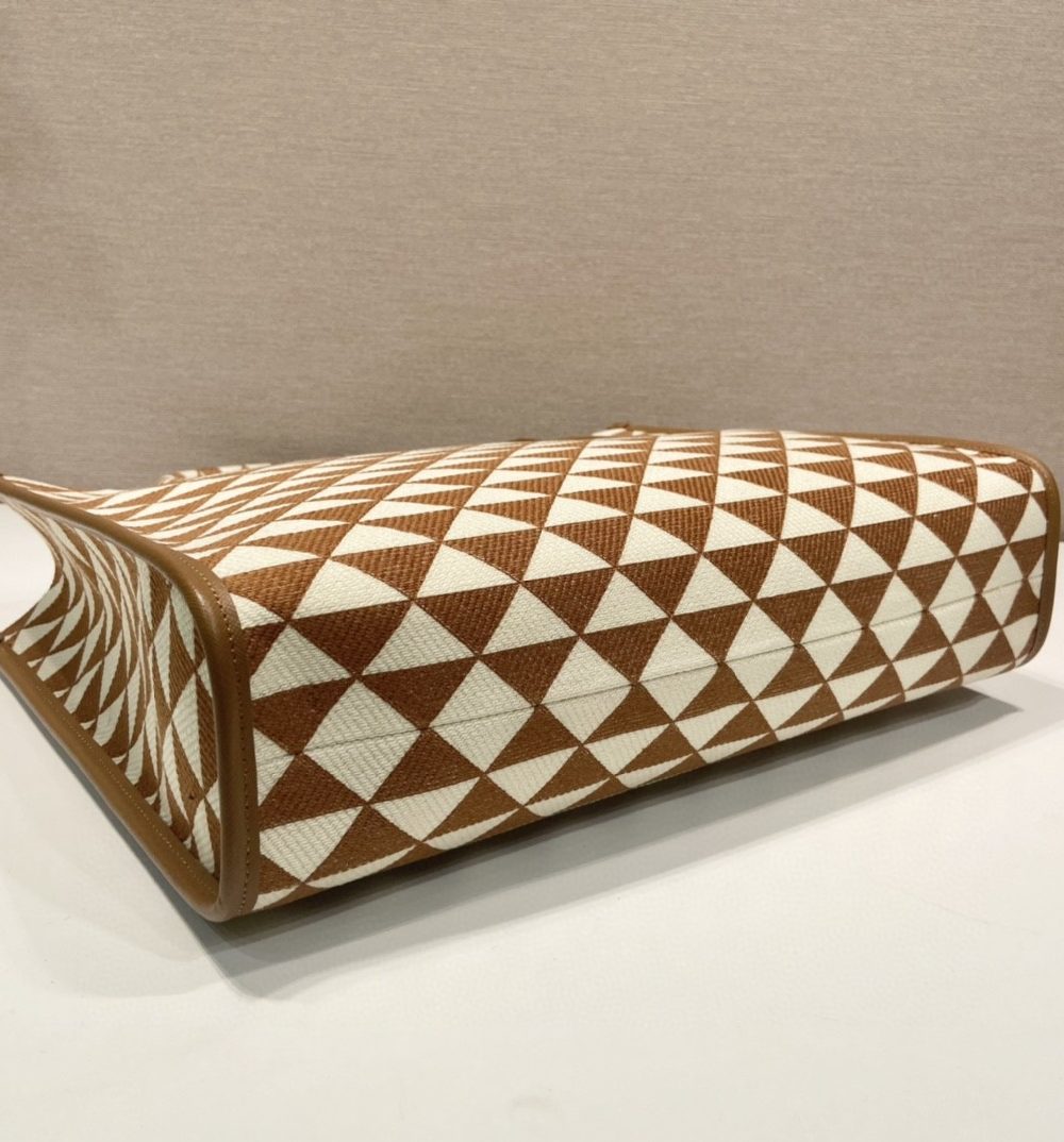 Prada Large Symbole Jacquard Fabric Handbag Brown/White For Women, Women's Bags 15.3in/39cm 1BA356_2FKL_F0I0U_V_OOO