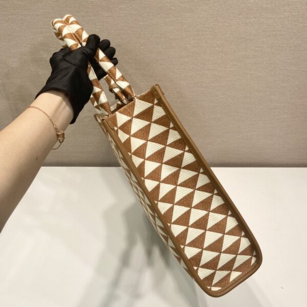 Prada Large Symbole Jacquard Fabric Handbag Brown/White For Women, Women's Bags 15.3in/39cm 1BA356_2FKL_F0I0U_V_OOO