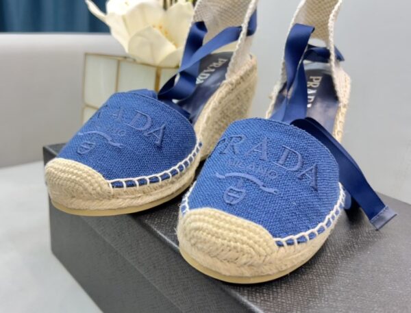 Prada Linen Espadrille Wedge Sandals Blue For Women 3.5in/90mm PRD 1IZ045_376_F0013_F_090