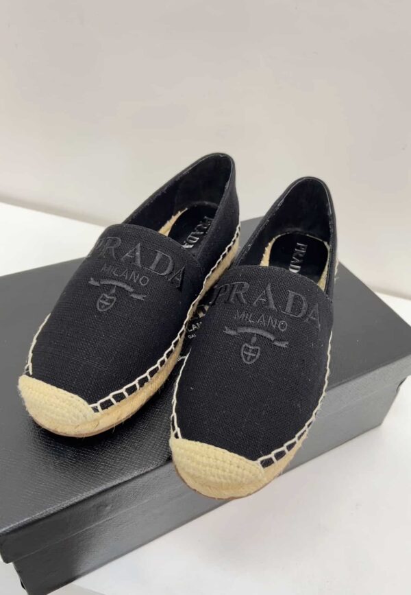 Prada Linen Espadrilles Black For Women 0.8in/20mm PRD 