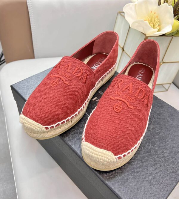 Prada Linen Espadrilles Red For Women 0.8in/20mm PRD 