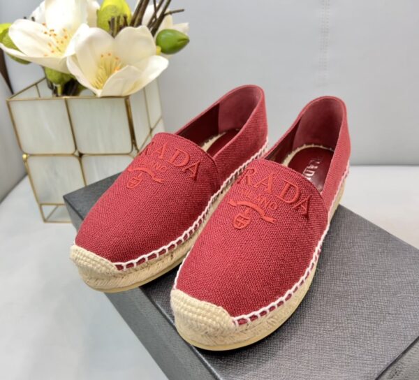 Prada Linen Espadrilles Red For Women 0.8in/20mm PRD 