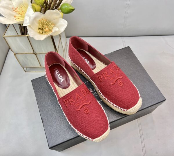 Prada Linen Espadrilles Red For Women 0.8in/20mm PRD 