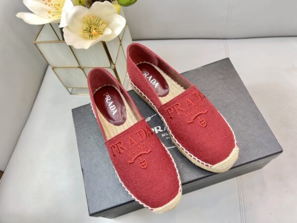 Prada Linen Espadrilles Red For Women 0.8in/20mm PRD 