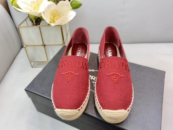 Prada Linen Espadrilles Red For Women 0.8in/20mm PRD 