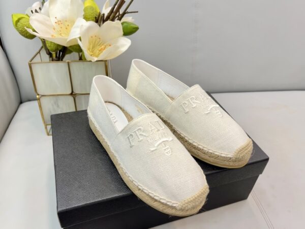 Prada Linen Espadrilles White For Women 0.8in/20mm PRD 