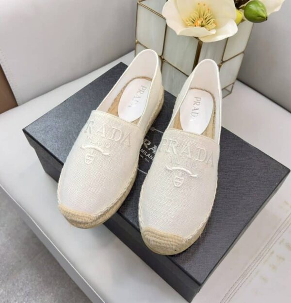 Prada Linen Espadrilles White For Women 0.8in/20mm PRD 