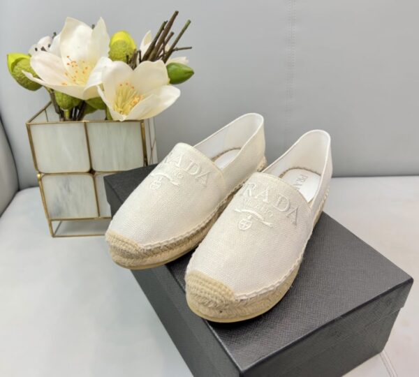 Prada Linen Espadrilles White For Women 0.8in/20mm PRD 