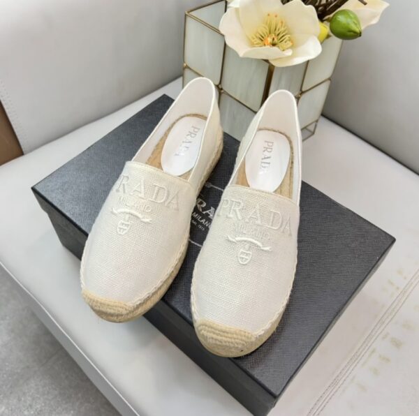Prada Linen Espadrilles White For Women 0.8in/20mm PRD 