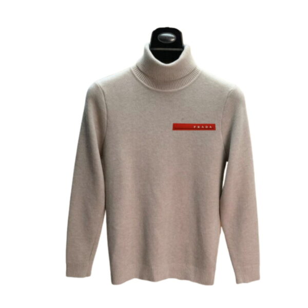 Prada Logo Neck Jumper Sweater Beige For Men