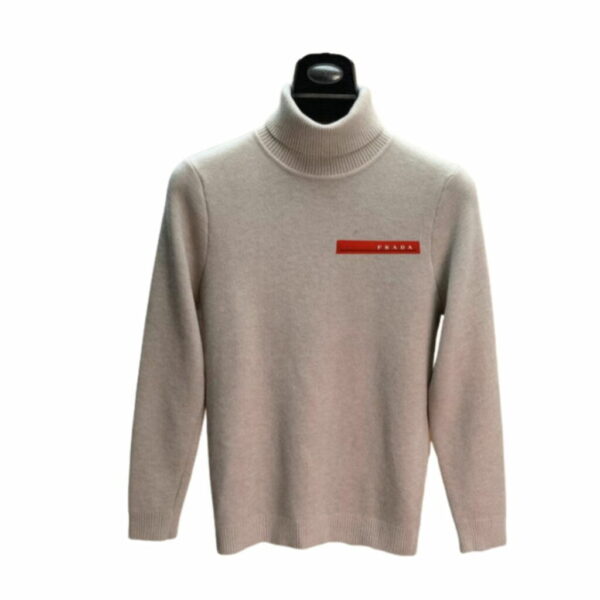 Prada Logo Neck Jumper Sweater Beige For Men