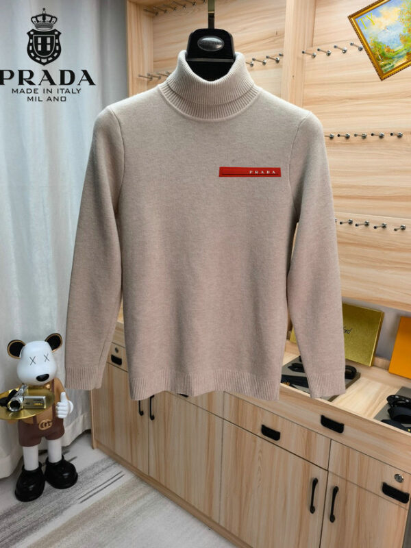 Prada Logo Neck Jumper Sweater Beige For Men