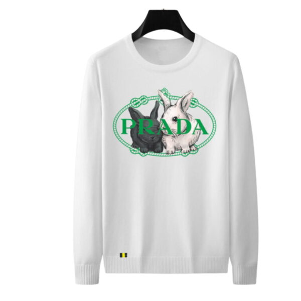 Prada Logo Rabbit Crewneck Sweatshirt White For Men