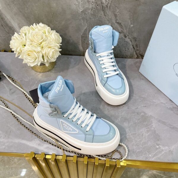 Prada Macro Re-Nylon And Brushed High-Top Sneakers Blue For Women 1.8in/45mm PRD