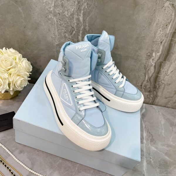 Prada Macro Re-Nylon And Brushed High-Top Sneakers Blue For Women 1.8in/45mm PRD