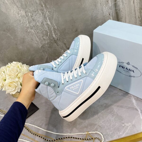 Prada Macro Re-Nylon And Brushed High-Top Sneakers Blue For Women 1.8in/45mm PRD
