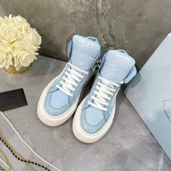 Prada Macro Re-Nylon And Brushed High-Top Sneakers Blue For Women 1.8in/45mm PRD
