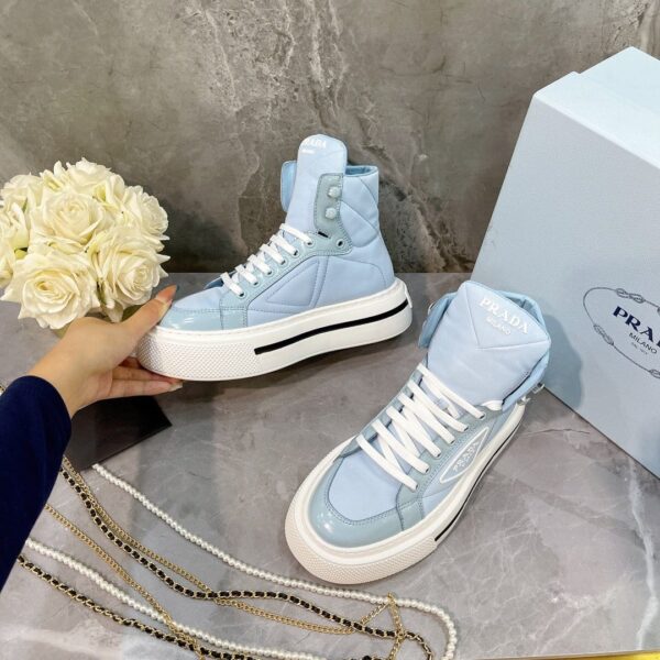 Prada Macro Re-Nylon And Brushed High-Top Sneakers Blue For Women 1.8in/45mm PRD