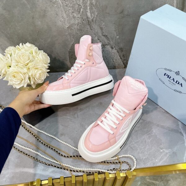 Prada Macro Re-Nylon And Brushed High-Top Sneakers Pink For Women 1.8in/45mm PRD