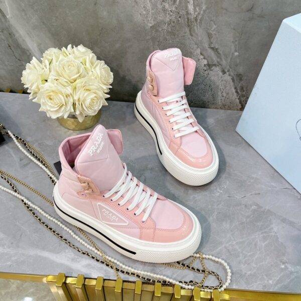 Prada Macro Re-Nylon And Brushed High-Top Sneakers Pink For Women 1.8in/45mm PRD