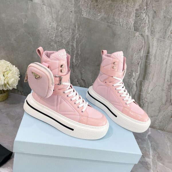 Prada Macro Re-Nylon And Brushed High-Top Sneakers Pink For Women 1.8in/45mm PRD