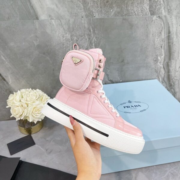 Prada Macro Re-Nylon And Brushed High-Top Sneakers Pink For Women 1.8in/45mm PRD