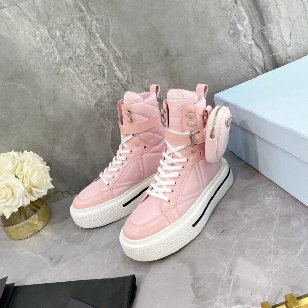 Prada Macro Re-Nylon And Brushed High-Top Sneakers Pink For Women 1.8in/45mm PRD