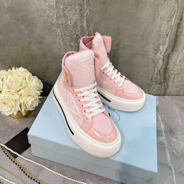 Prada Macro Re-Nylon And Brushed High-Top Sneakers Pink For Women 1.8in/45mm PRD