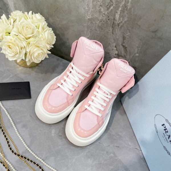 Prada Macro Re-Nylon And Brushed High-Top Sneakers Pink For Women 1.8in/45mm PRD