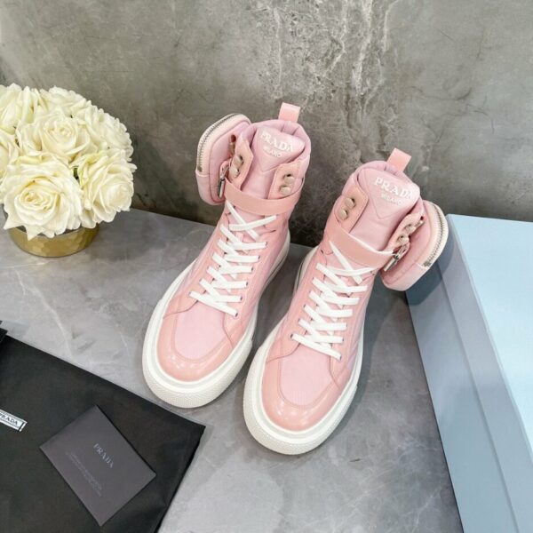 Prada Macro Re-Nylon And Brushed High-Top Sneakers Pink For Women 1.8in/45mm PRD