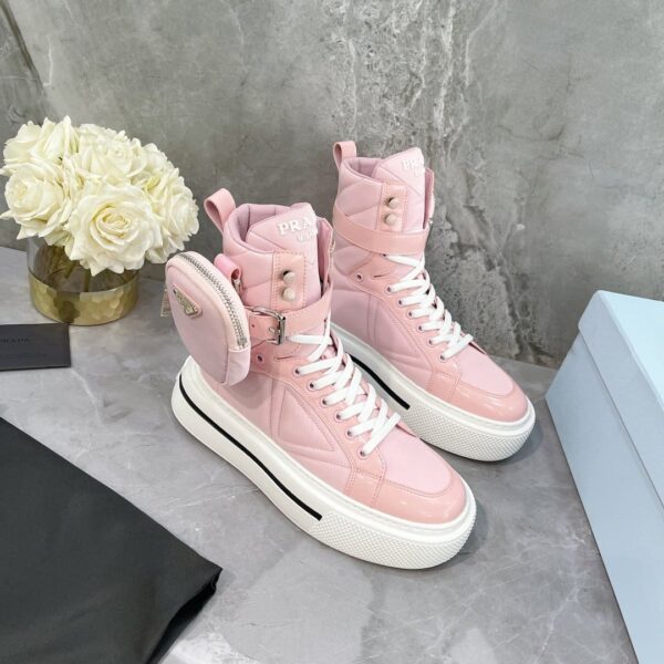 Prada Macro Re-Nylon And Brushed High-Top Sneakers Pink For Women 1.8in/45mm PRD