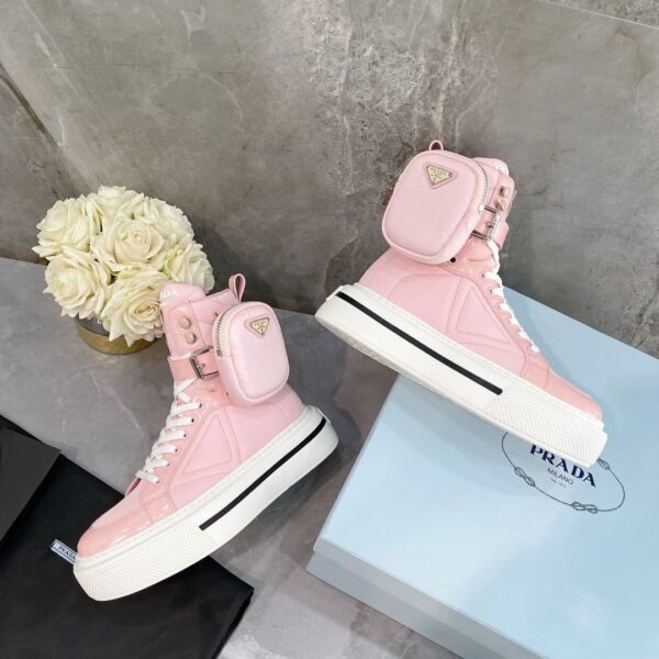 Prada Macro Re-Nylon And Brushed High-Top Sneakers Pink For Women 1.8in/45mm PRD