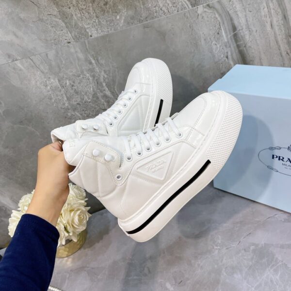 Prada Macro Re-Nylon And Brushed High-Top Sneakers White For Women 1.8in/45mm PRD 1T642M_3LF5_F0009_F_B045