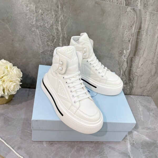 Prada Macro Re-Nylon And Brushed High-Top Sneakers White For Women 1.8in/45mm PRD 1T642M_3LF5_F0009_F_B045