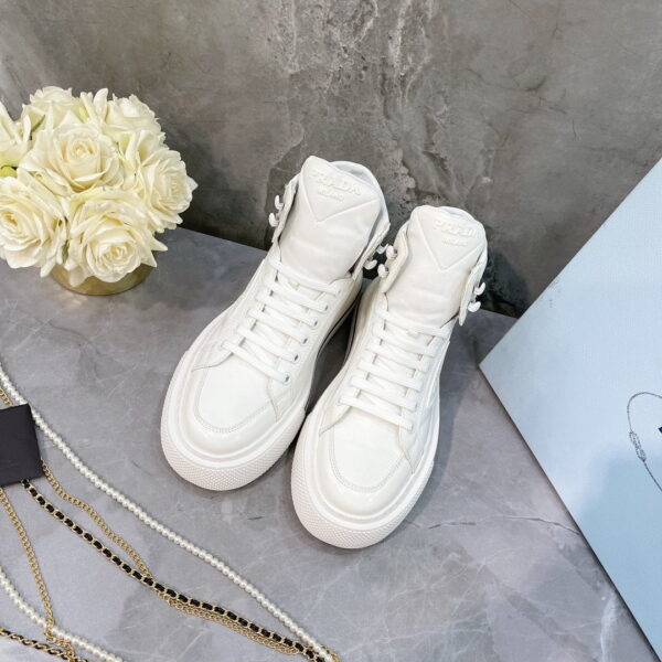 Prada Macro Re-Nylon And Brushed High-Top Sneakers White For Women 1.8in/45mm PRD 1T642M_3LF5_F0009_F_B045