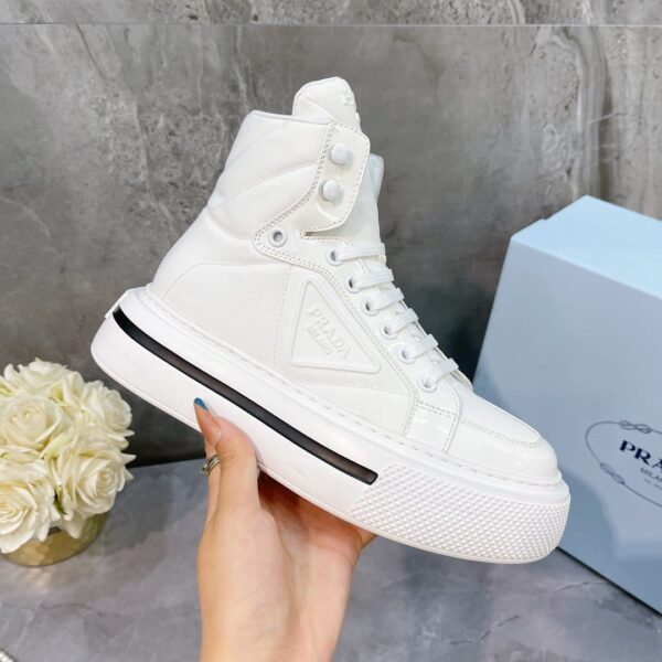 Prada Macro Re-Nylon And Brushed High-Top Sneakers White For Women 1.8in/45mm PRD 1T642M_3LF5_F0009_F_B045