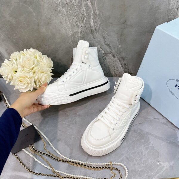 Prada Macro Re-Nylon And Brushed High-Top Sneakers White For Women 1.8in/45mm PRD 1T642M_3LF5_F0009_F_B045