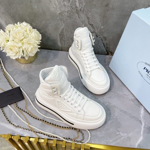 Prada Macro Re-Nylon And Brushed High-Top Sneakers White For Women 1.8in/45mm PRD 1T642M_3LF5_F0009_F_B045