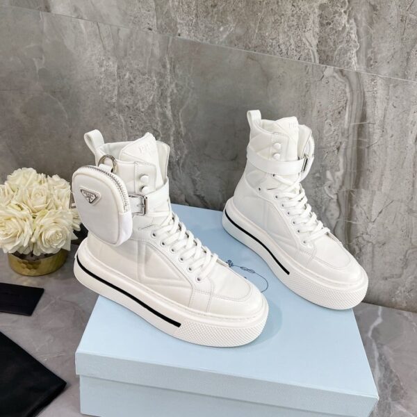 Prada Macro Re-Nylon And Brushed High-Top Sneakers White For Women 1.8in/45mm PRD