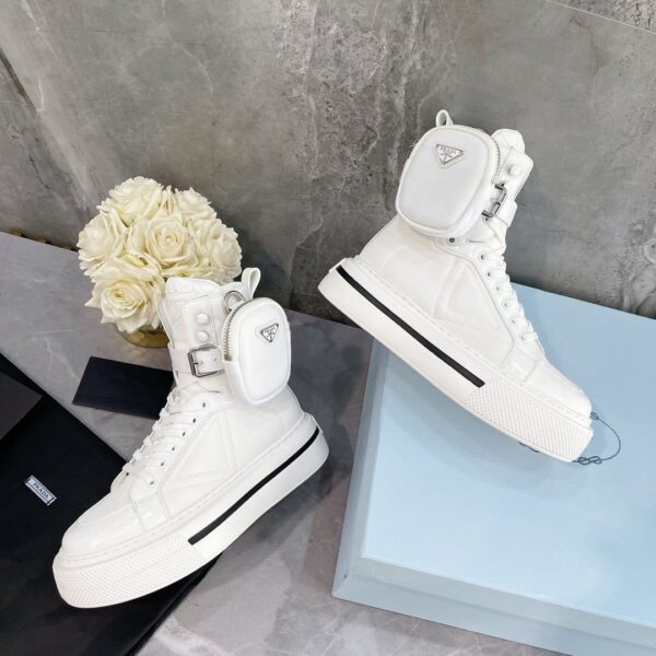 Prada Macro Re-Nylon And Brushed High-Top Sneakers White For Women 1.8in/45mm PRD