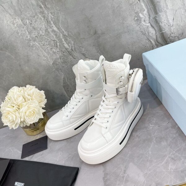 Prada Macro Re-Nylon And Brushed High-Top Sneakers White For Women 1.8in/45mm PRD