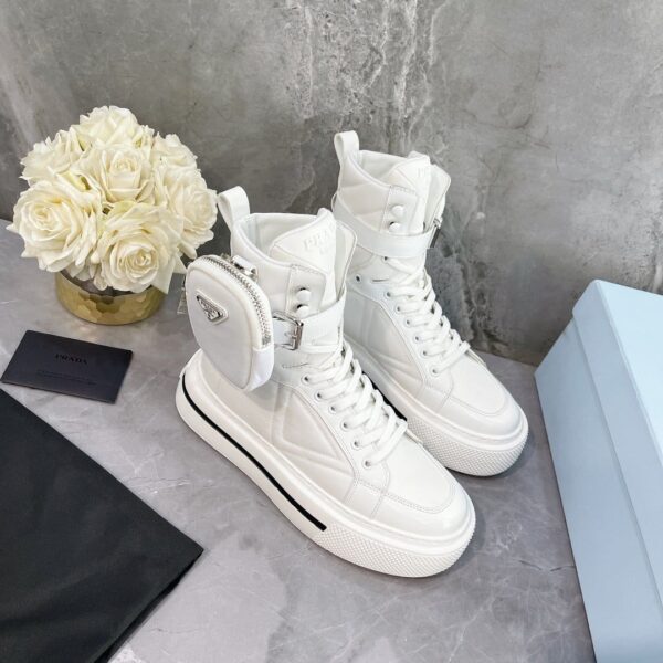 Prada Macro Re-Nylon And Brushed High-Top Sneakers White For Women 1.8in/45mm PRD