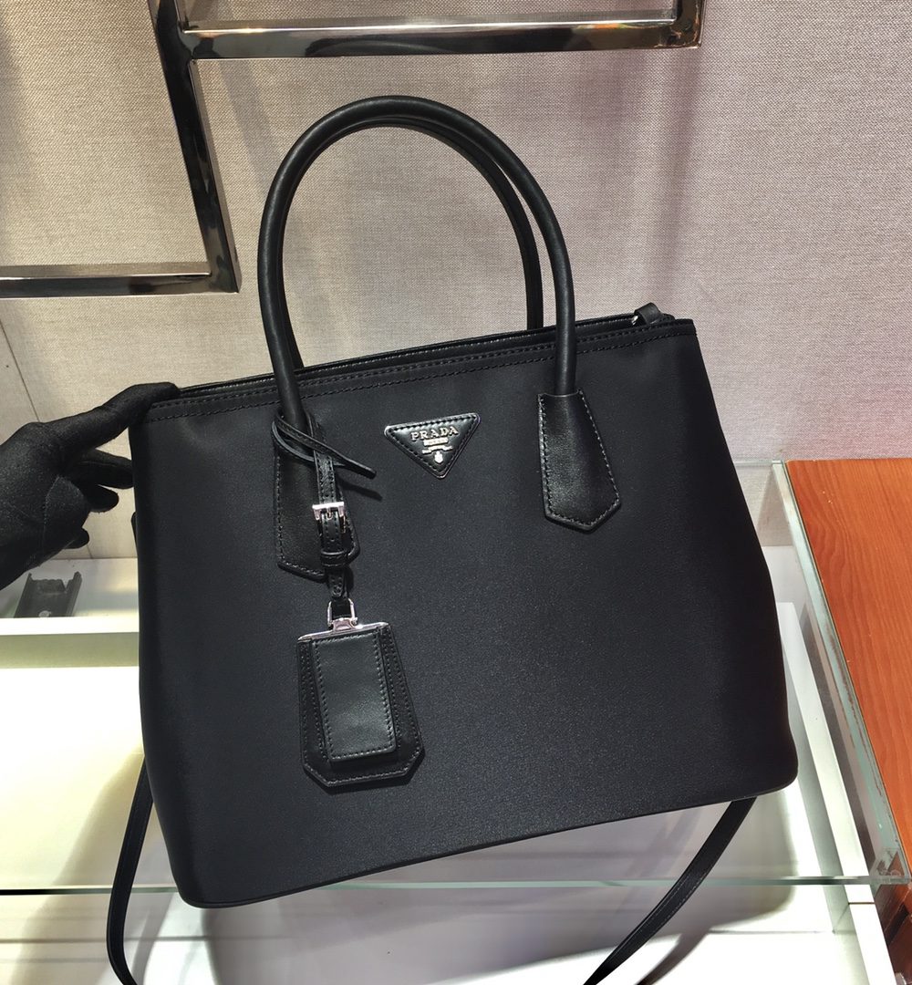 Prada Medium Saffiano Double Bag Black For Women, Women's Bags 13in/33cm 1BG775_2A4A_F0LJ4_V_OOO