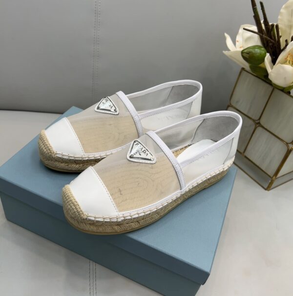 Prada Mesh And Nappa Espadrilles White For Women 0.8in/20mm PRD 