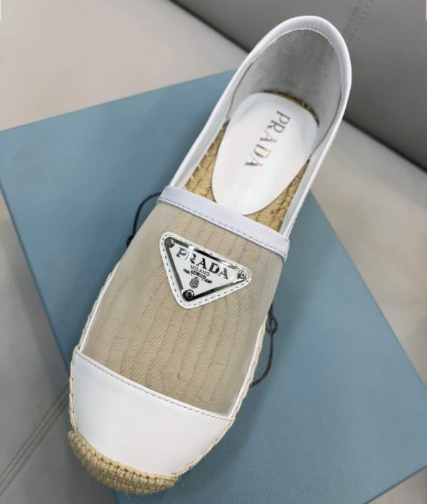 Prada Mesh And Nappa Espadrilles White For Women 0.8in/20mm PRD 